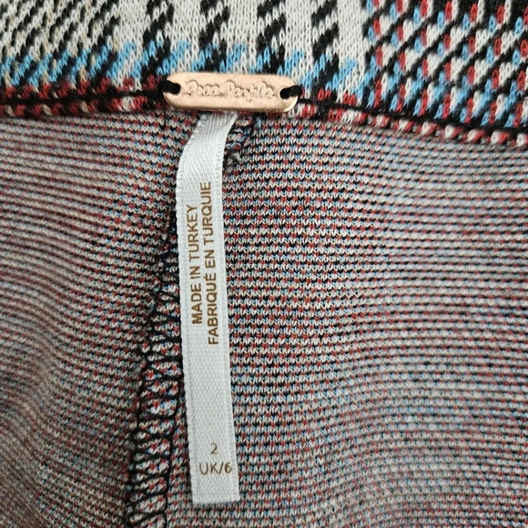 Free People Skinny Ankle Pants Multicolor Red Plaid High Rise Knit Pant - Picture 4 of 6